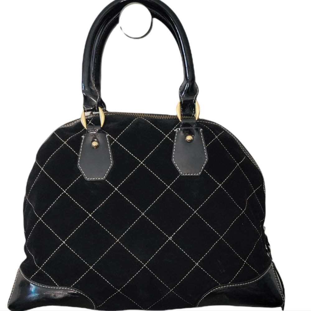 Maxx New York Suede/Patent Leather Satchel Handbag